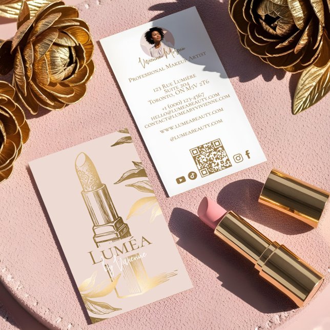 Carte De Visite Luxury Blush Pink Gold Beauty Makeup Artist Studio (Luxury Blush Pink Gold Beauty Makeup Artist Studio Business Card)