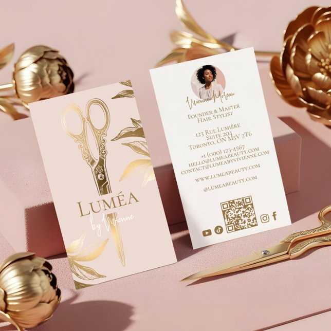 Carte De Visite Luxury Blush Pink Gold Beauty Salon Hair Studio (Luxury Blush Pink Gold Beauty Salon Hair Studio Business Card)