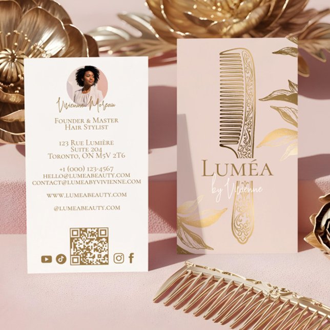Carte De Visite Luxury Blush Pink Gold Beauty Salon Hair Studio (Luxury Blush Pink Gold Beauty Salon Hair Studio Business Card)