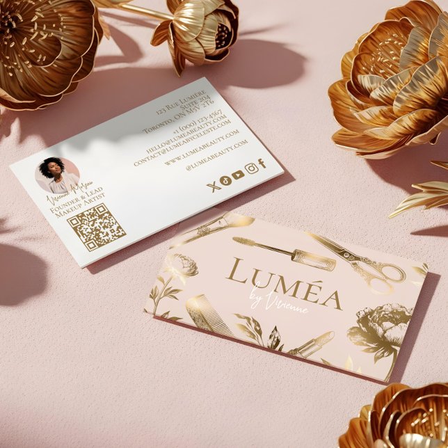 Carte De Visite Luxury Blush Pink Gold Beauty Salon Makeup Studio (Luxury Blush Pink Gold Beauty Salon Makeup Studio Business Card)