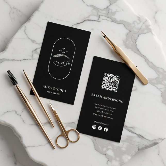 Carte De Visite Luxury Brow Artist  Elegant Eyebrow Studio QR Code (Créateur téléchargé)