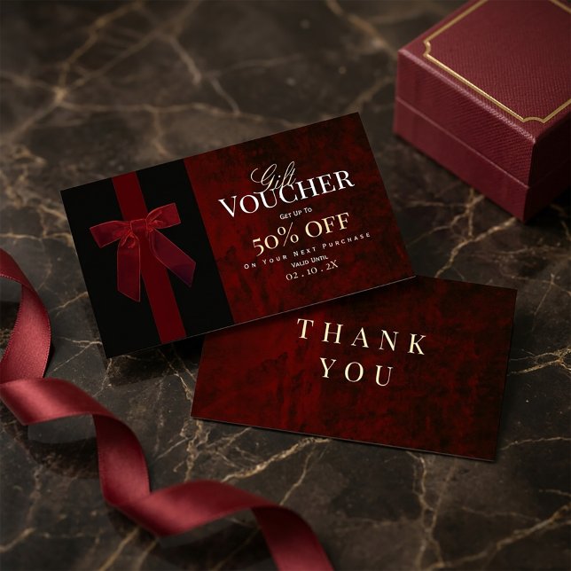 Carte De Visite Luxury Burgundy Red Gift Voucher & Thank You Card  (#LuxuryVoucher
#GiftVoucherDesign
#BurgundyAesthetic
#RedLuxuryCard
#ThankYouCardDesign
#Boutique)