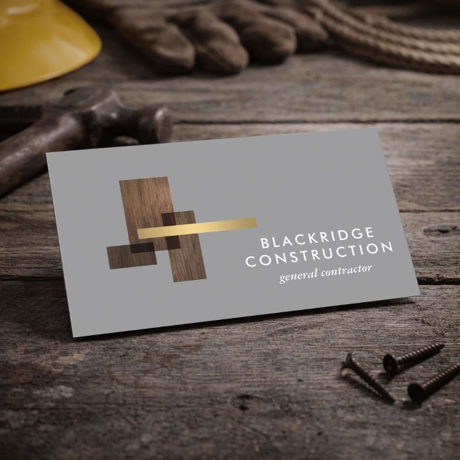 Carte De Visite Luxury Contractor Construction Wood Logo Gray (Créateur téléchargé)