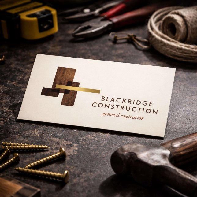Carte De Visite Luxury Contractor Construction Wood Logo Ivory (Créateur téléchargé)
