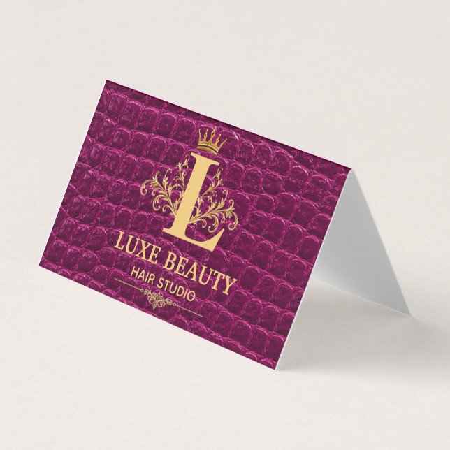 Carte De Visite Luxury Crocodile Leather Elegant Gold Monogram (Devant)