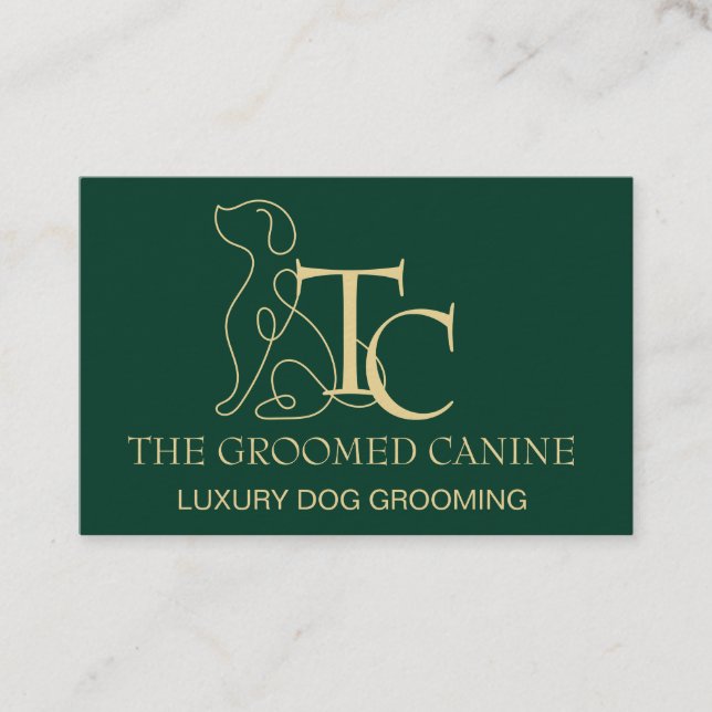 Carte De Visite Luxury Dog Grooming Business Card Emerald and Gold (Devant)