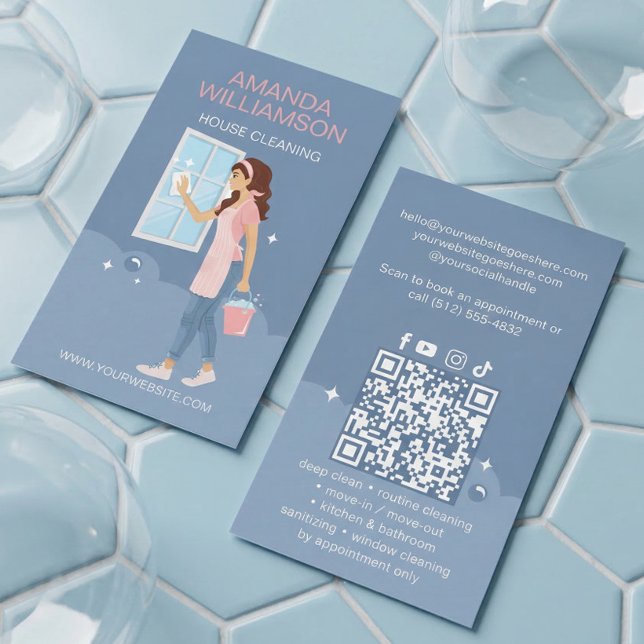 Carte De Visite Luxury Elegant Maid House Cleaning Photo QR Code (Luxury Elegant Maid House Cleaning Photo QR Code Business Card)