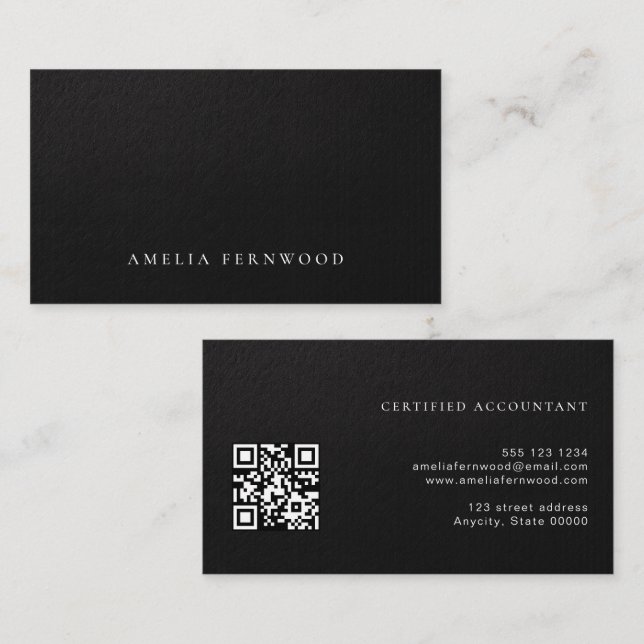 Carte De Visite Luxury Faux Leather Certified Accountant QR Code (Devant / Derrière)