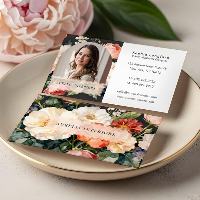 Carte De Visite Luxury Floral Arch Photo Stylish Interior Designer (Luxury Floral Arch Photo Stylish Interior Designer Business Card)