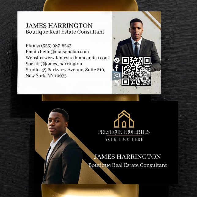 Carte De Visite Luxury Gold & Black Real Estate Agent Photo Logo (Luxury Gold & Black Real Estate Agent Photo Logo Business Card)