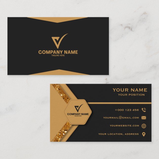 Carte De Visite Luxury Gold Elegant Business Card Professional (Devant / Derrière)