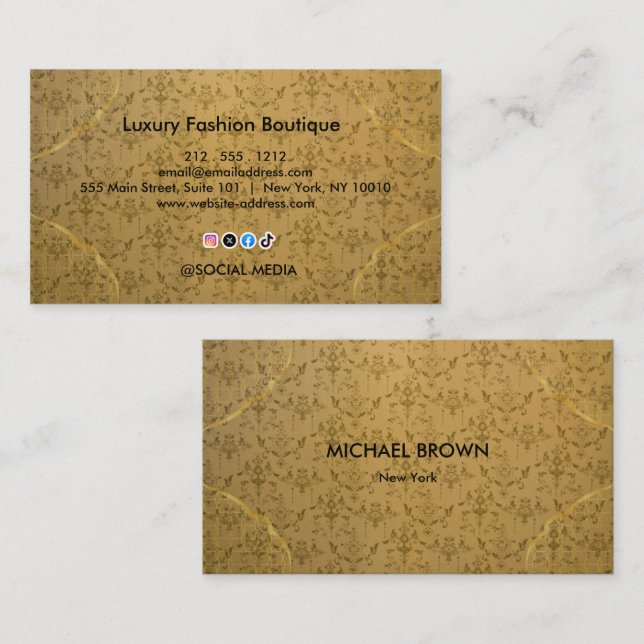 Carte De Visite Luxury Gold Fashion Boutique Elegant Floral (Devant / Derrière)
