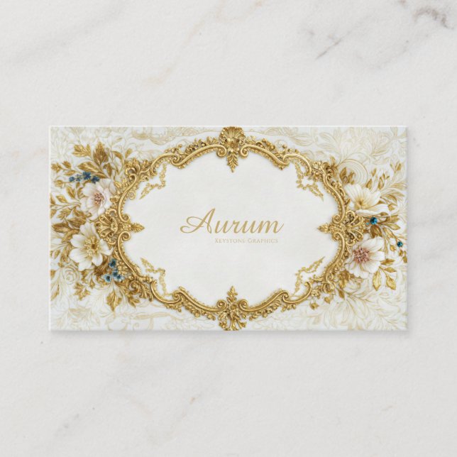 Carte De Visite Luxury Gold Rococo Frame White Floral Victorian (Devant)