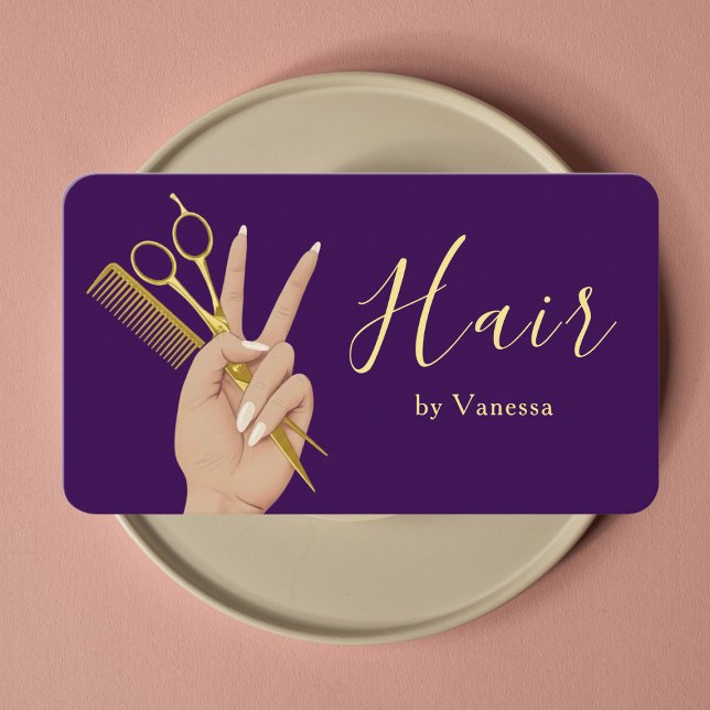 Carte De Visite Luxury Hair Salon Hairstylist Hairdresser Purple (Créateur téléchargé)
