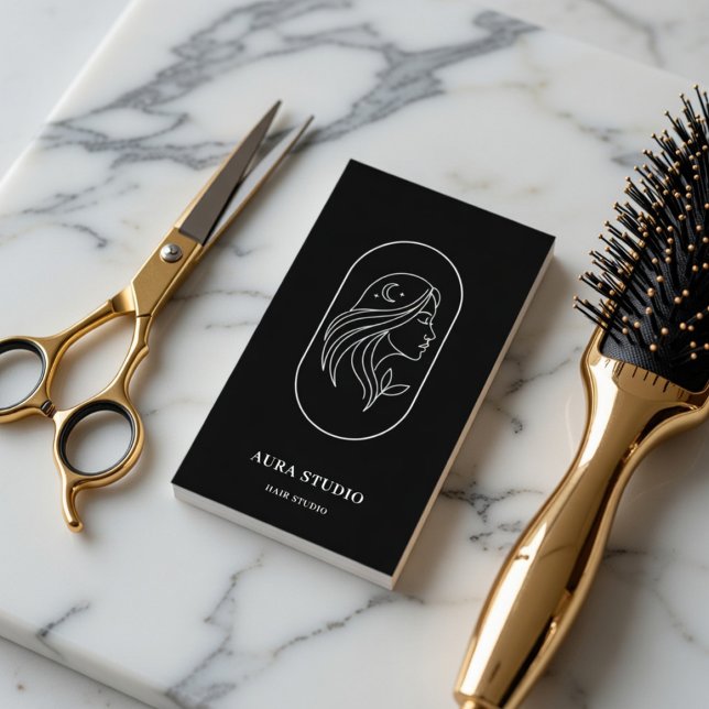 Carte De Visite Luxury Hair Stylist | Line Art Hair Salon QR Code (Créateur téléchargé)