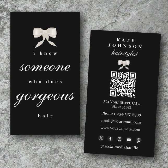 Carte De Visite Luxury Hairstylist Beaty Salon Hairdresser QR Code (Luxury Hairstylist Beaty Salon Hairdresser QR Code Business Card)