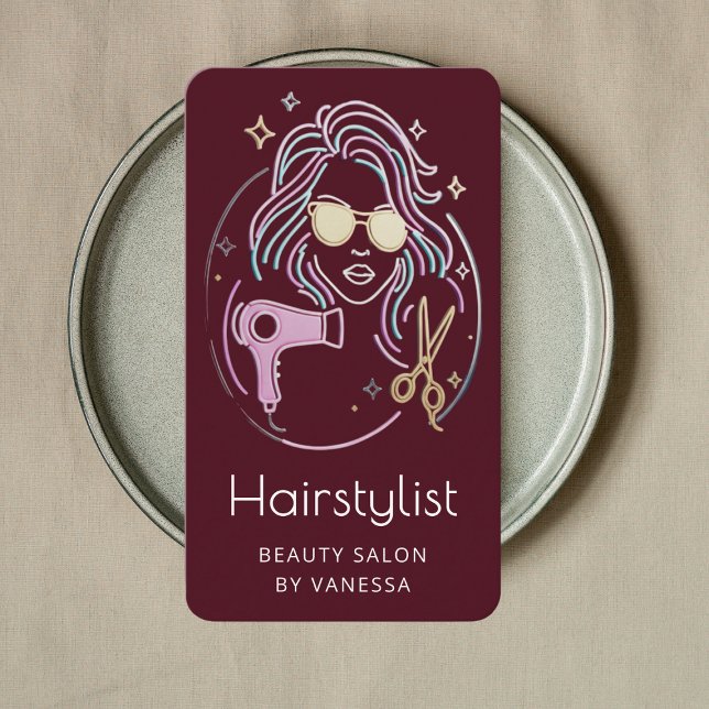 Carte De Visite Luxury Hairstylist Beauty Salon QR Code Burgundy (Créateur téléchargé)