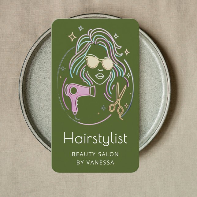 Carte De Visite Luxury Hairstylist Beauty Salon Qr Code Moss Green (Créateur téléchargé)