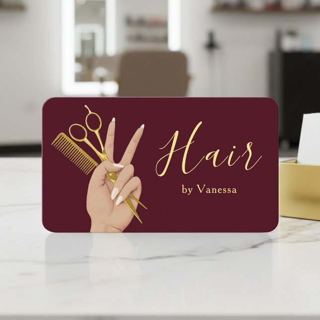 Carte De Visite Luxury Hairstylist Hairdresser Modern Burgundy (Créateur téléchargé)