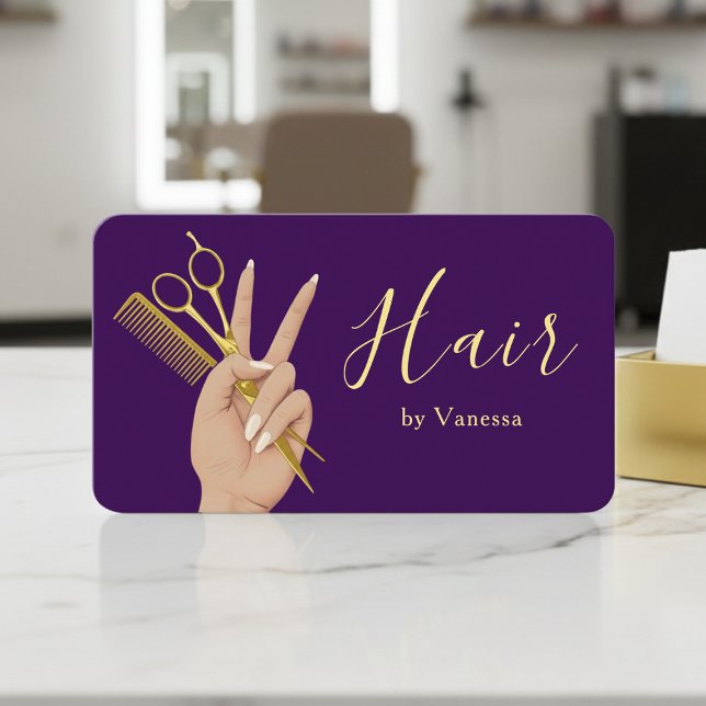 Carte De Visite Luxury Hairstylist Hairdresser Modern Gold Purple (Créateur téléchargé)