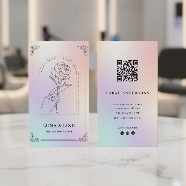 Carte De Visite Luxury Holographic Tattoo Artist Card with QR Code (Créateur téléchargé)