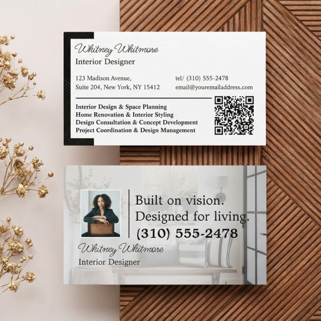 Carte De Visite Luxury Home Interior Design Stylist Photo Qr Code (Créateur téléchargé)