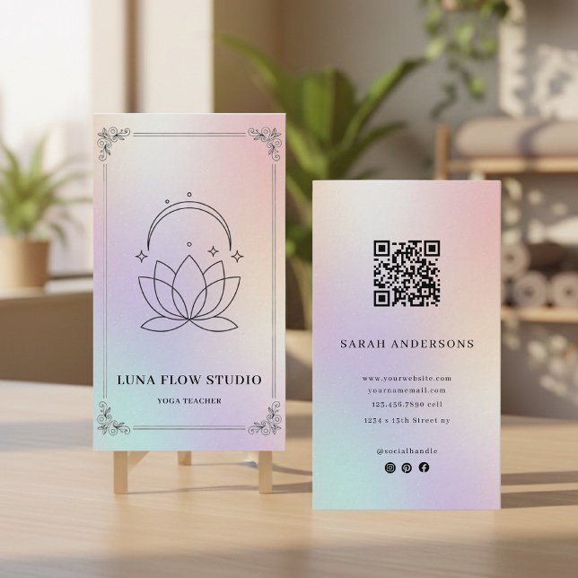 Carte De Visite Luxury Iridescent Yoga Teacher Holographic  (Créateur téléchargé)