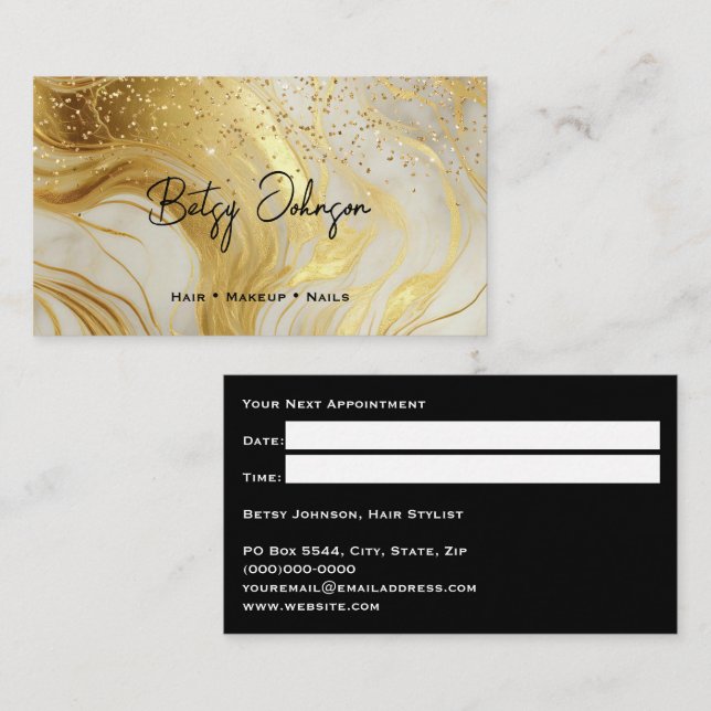 Carte De Visite Luxury Ivory Marble Gold Glitter Appointment Card (Devant / Derrière)