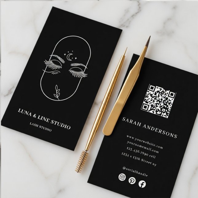 Carte De Visite Luxury Lash Artist  | Elegant Eyelash Studio QR  (Créateur téléchargé)