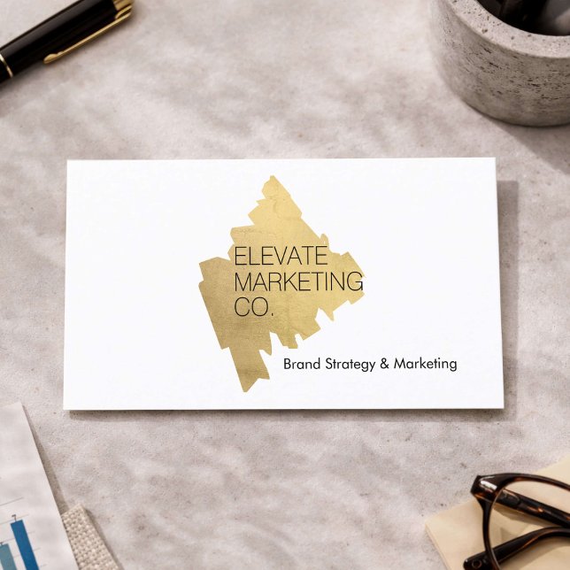 Carte De Visite Luxury Marketing Consultant Gold Logo White (Créateur téléchargé)