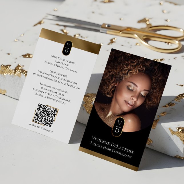 Carte De Visite Luxury Modern Gold Monogram Hair Stylist Salon (Luxury Modern Gold Monogram Hair Stylist Salon Business Card)