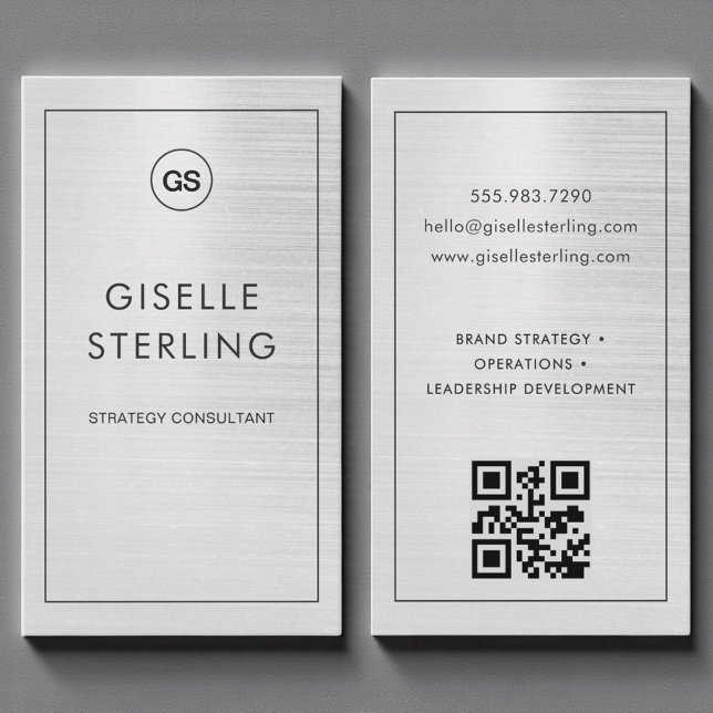 Carte De Visite Luxury Modern Metallic Monogram QR Code (Créateur téléchargé)