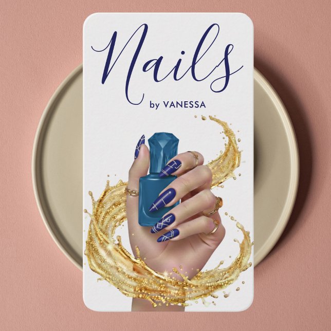 Carte De Visite Luxury Nail Artist Manicurist Cobalt Blue Gold (Créateur téléchargé)