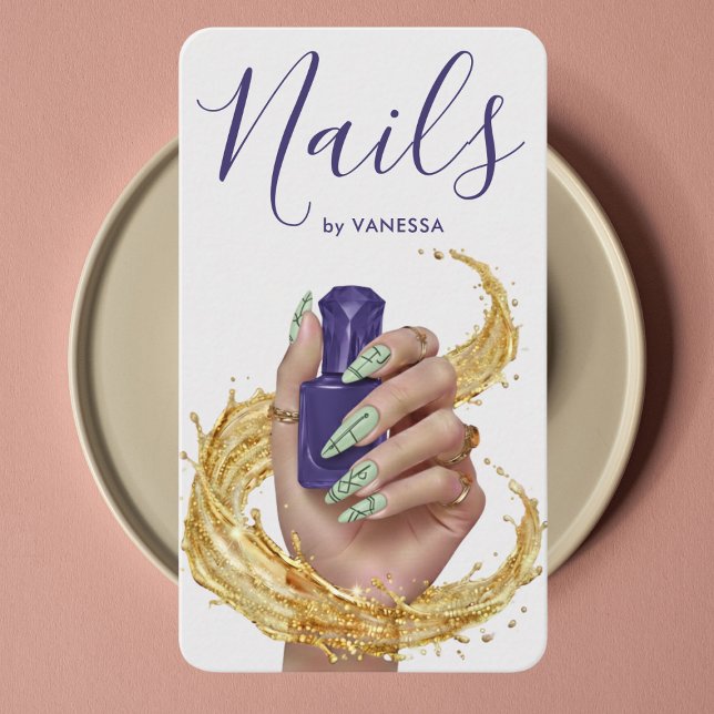 Carte De Visite Luxury Nail Artist Manicurist Pistachio Lilac Gold (Créateur téléchargé)