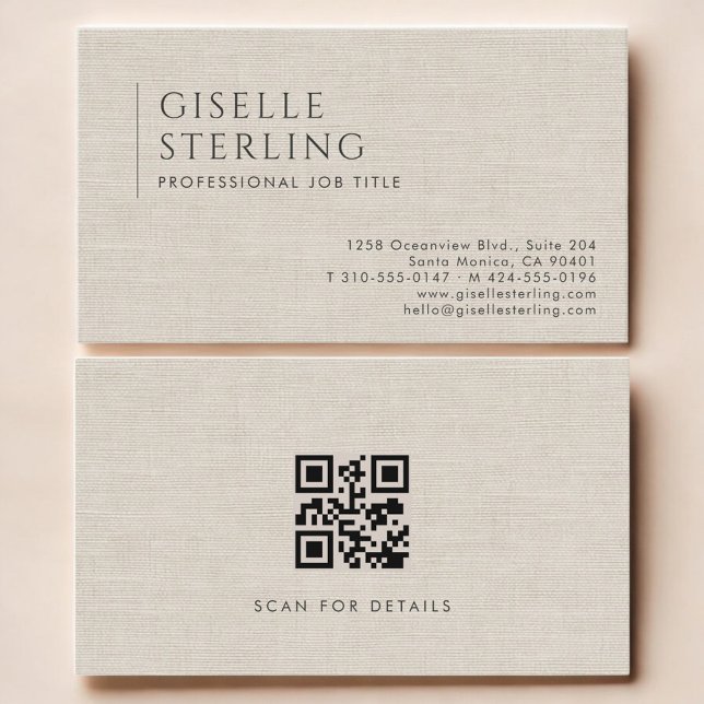 Carte De Visite Luxury Natural Linen QR Code (Créateur téléchargé)