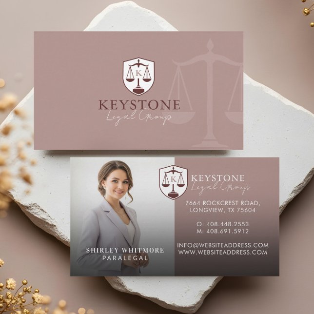 Carte De Visite Luxury Pink Gold Paralegal Lawyer Photo Monogram  (Luxury Pink Gold Paralegal Lawyer Photo Monogram Business Card)