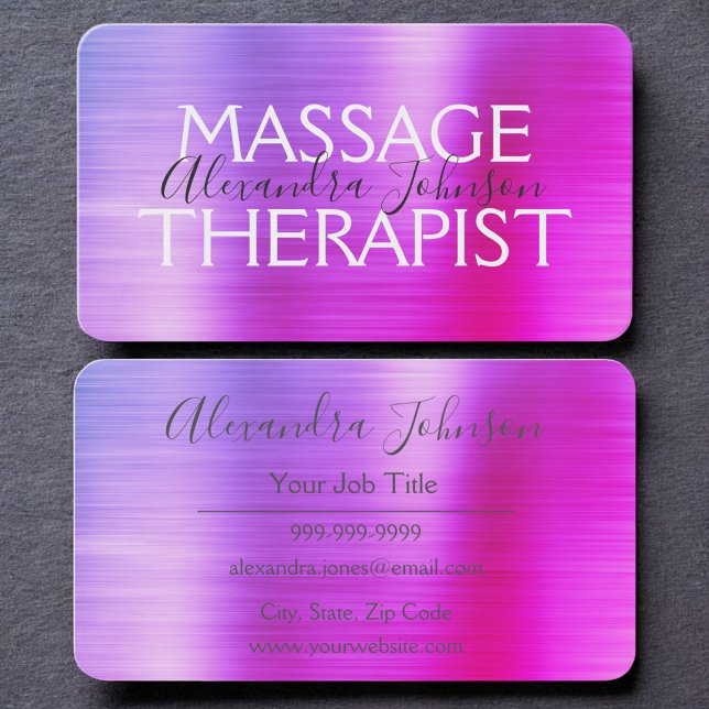 Carte De Visite Luxury Purple Pink Brushed Metal Massage Therapy (Créateur téléchargé)