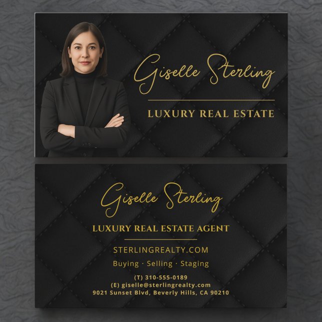 Carte De Visite Luxury Real Estate Agent Broker Black Gold (Créateur téléchargé)