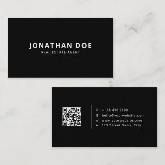 Carte De Visite Luxury Real Estate Agent Elegant Black QR Code 