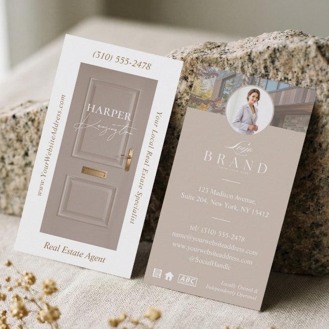 Carte De Visite Luxury Real Estate Beige Door Professional Photo (Luxury Real Estate Beige Door Professional Photo Business Card)