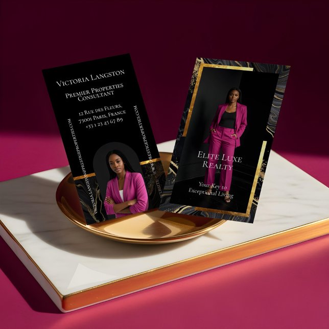 Carte De Visite Luxury Real Estate Black Gold Marble Arch Photo (Luxury Real Estate Black Gold Marble Arch Photo Business Card)