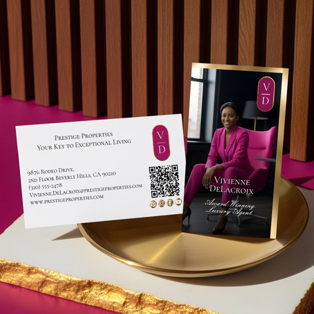 Carte De Visite Luxury Real Estate Black Gold Pink Photo Monogram (Luxury Real Estate Black Gold Pink Photo Monogram Business Card)
