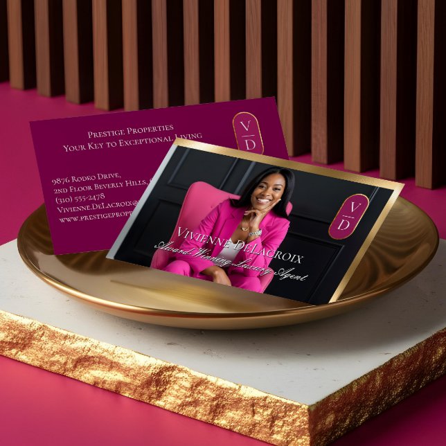 Carte De Visite Luxury Real Estate Black Gold Pink Photo Monogram (Luxury Real Estate Black Gold Pink Photo Monogram Business Card)