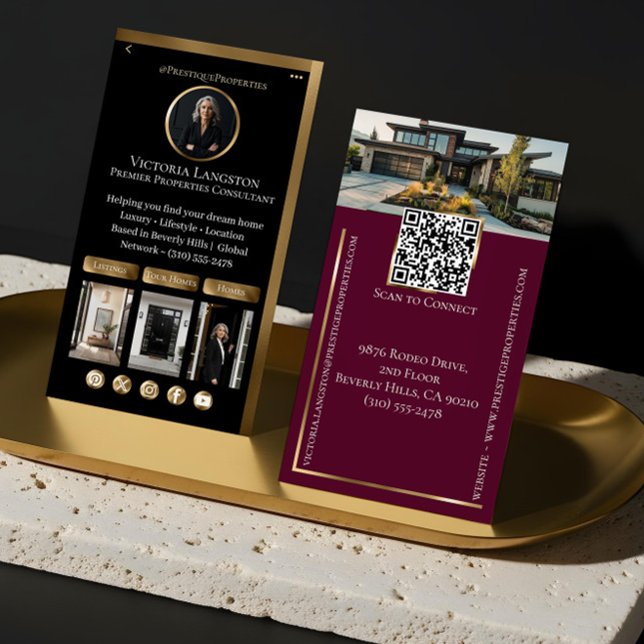 Carte De Visite Luxury Real Estate Black Gold Social Media Photos (Luxury Real Estate Black Gold Social Media Photos Business Card)
