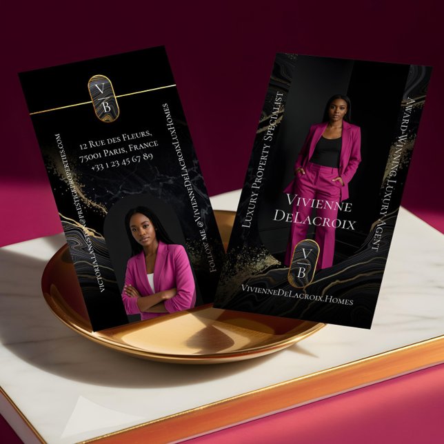 Carte De Visite Luxury Real Estate Elegant Black Gold Marble Photo (Luxury Real Estate Elegant Black Gold Marble Photo Business Card)