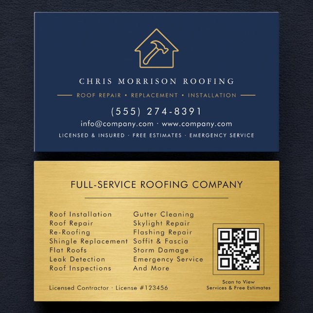 Carte De Visite Luxury Roofing Roofer Company QR Code (Créateur téléchargé)
