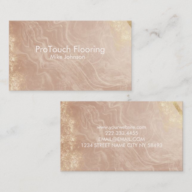Carte De Visite Luxury Rose Gold Agate & Glitter Flooring (Devant / Derrière)