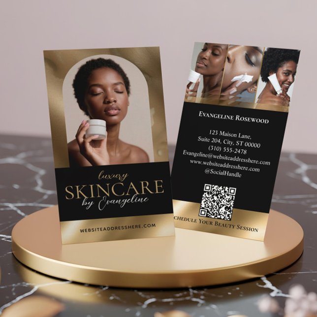Carte De Visite Luxury Skincare Esthetician Arch Photo Black Gold (Luxury Skincare Esthetician Arch Photo Black Gold Business Card)