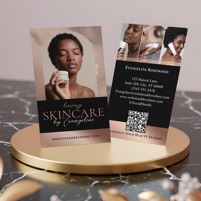 Carte De Visite Luxury Skincare Esthetician Arch Photo Black Pink (Luxury Skincare Esthetician Arch Photo Black Pink Business Card)