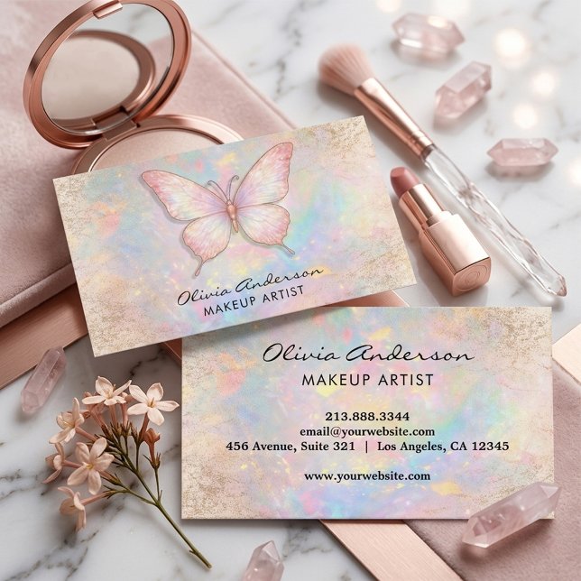 Carte De Visite Luxury Soft Opal logo Butterfly Chic               (Créateur téléchargé)